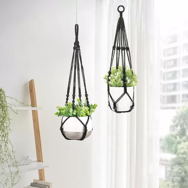 Mkono 3 Pack Macrame Plant Hangers Indoor Different Size Hanging Planter Basket Flower Pot Holder with Beads No Tassels 35quot29quot23quot Medium IvoryBlack