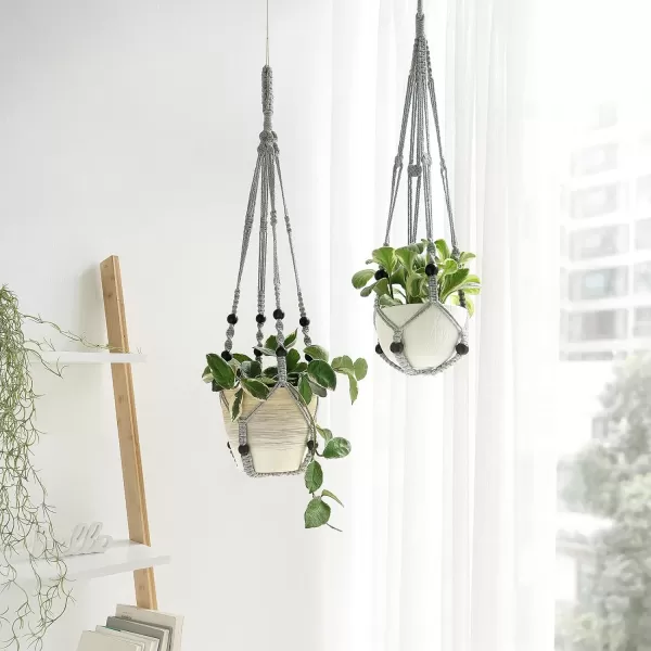 Mkono 3 Pack Macrame Plant Hangers Indoor Different Size Hanging Planter Basket Flower Pot Holder with Beads No Tassels 35quot29quot23quot Medium IvoryGray