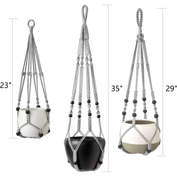 Mkono 3 Pack Macrame Plant Hangers Indoor Different Size Hanging Planter Basket Flower Pot Holder with Beads No Tassels 35quot29quot23quot Medium IvoryGray