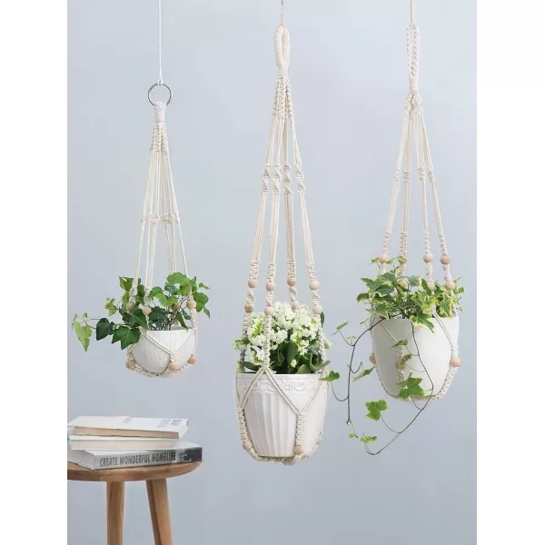 Mkono 3 Pack Macrame Plant Hangers Indoor Different Size Hanging Planter Basket Flower Pot Holder with Beads No Tassels 35quot29quot23quot Medium IvoryIvory