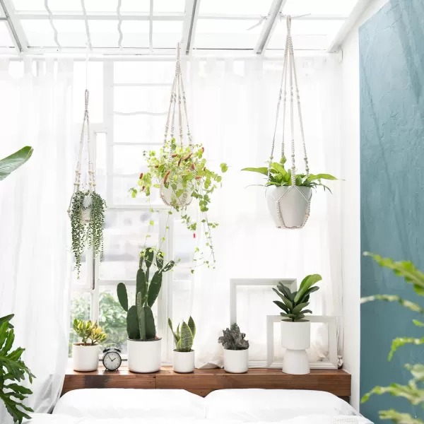 Mkono 3 Pack Macrame Plant Hangers Indoor Different Size Hanging Planter Basket Flower Pot Holder with Beads No Tassels 35quot29quot23quot Medium IvoryIvory