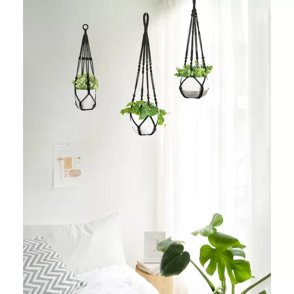 Mkono 3 Pack Macrame Plant Hangers Indoor Different Size Hanging Planter Basket Flower Pot Holder with Beads No Tassels 35quot29quot23quot Medium IvoryBlack