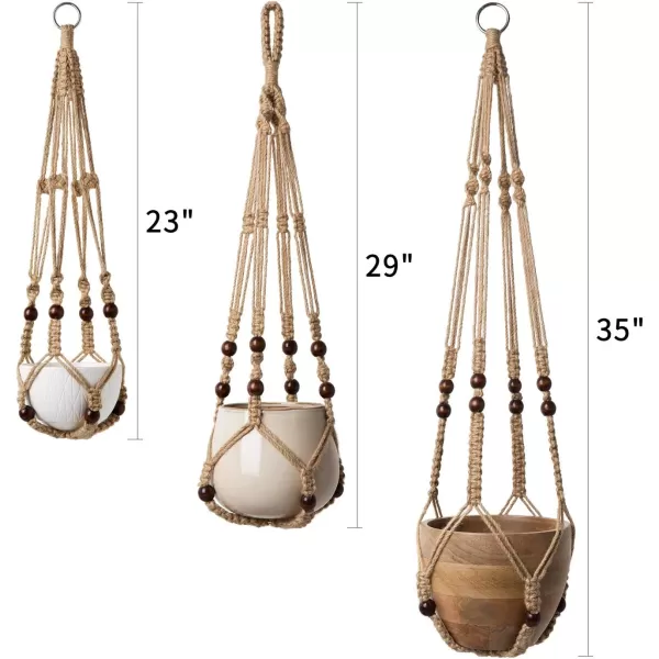 Mkono 3 Pack Macrame Plant Hangers Indoor Different Size Hanging Planter Basket Flower Pot Holder with Beads No Tassels 35quot29quot23quot Medium IvoryBrown