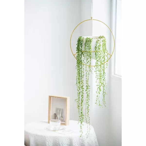 Mkono Boho Hanging Planter Set of 2 Metal Plant Hanger with Plastic Pots Modern Mid Century Flower Pot Plant Holder in Diamond and Circle Shape Fits 6 Inch Planter Pots Included BlackGold