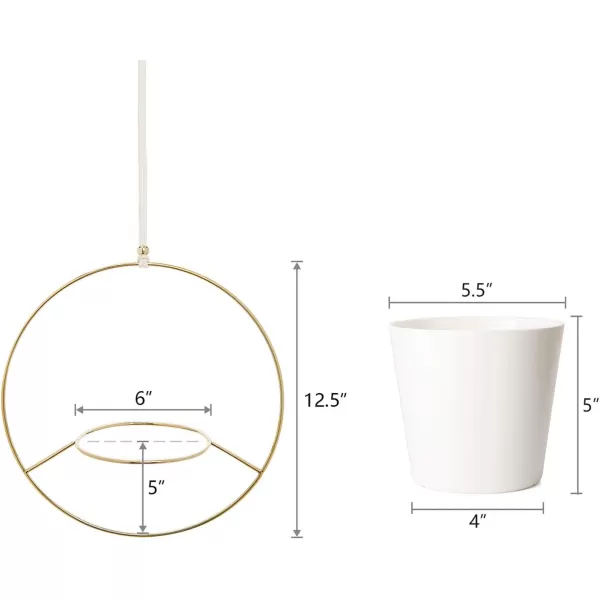 Mkono Boho Hanging Planter Set of 2 Round Metal Plant Hanger with Plastic Plant Pot Modern Wall and Ceiling Planter Mid Century Flower Pot Holder Fits 6 Inch Planter Pots Included Gold