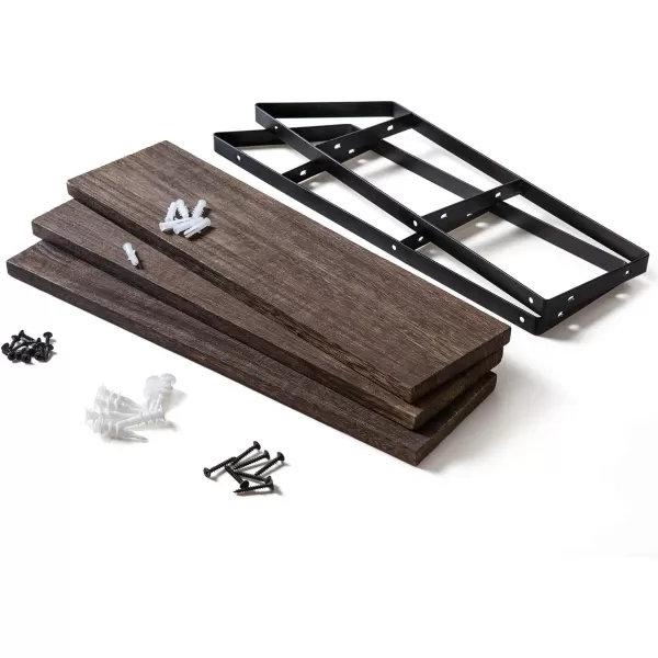 Mkono Floating Wall Shelves 3 Tier 17 Inch Rustic Hanging Shelf with Metal Bracket Wall Mount Wood Storage Display Shelves for Living Room Bathroom Bedroom Kitchen OfficeMediumBrown