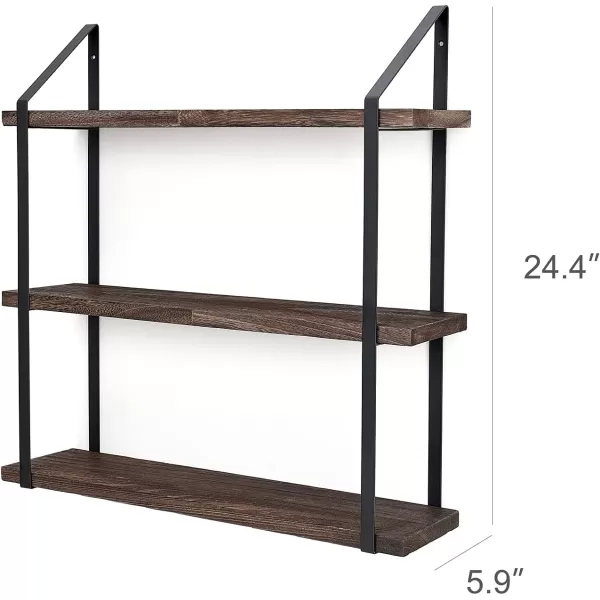 Mkono Floating Wall Shelves 3 Tier 17 Inch Rustic Hanging Shelf with Metal Bracket Wall Mount Wood Storage Display Shelves for Living Room Bathroom Bedroom Kitchen OfficeMediumBrown