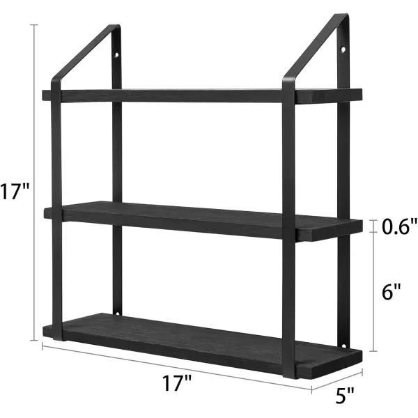 Mkono Floating Wall Shelves 3 Tier 17 Inch Rustic Hanging Shelf with Metal Bracket Wall Mount Wood Storage Display Shelves for Living Room Bathroom Bedroom Kitchen OfficeMediumBlack