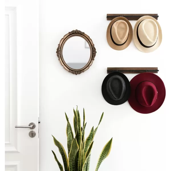 Mkono Hat Rack for Wall Wooden Baseball Caps Organizer with 20 Hooks Rustic Cowboy Hanger Mounted Hats Display Closet Bedroom Entryway Set of 2 BrownBrown