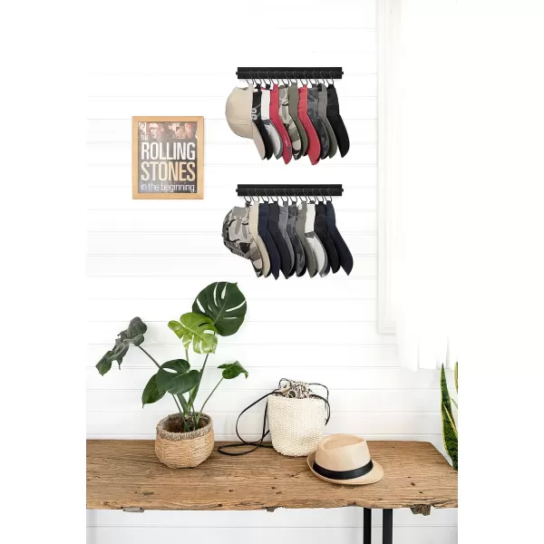 Mkono Hat Rack for Wall Wooden Baseball Caps Organizer with 20 Hooks Rustic Cowboy Hanger Mounted Hats Display Closet Bedroom Entryway Set of 2 BrownBlack