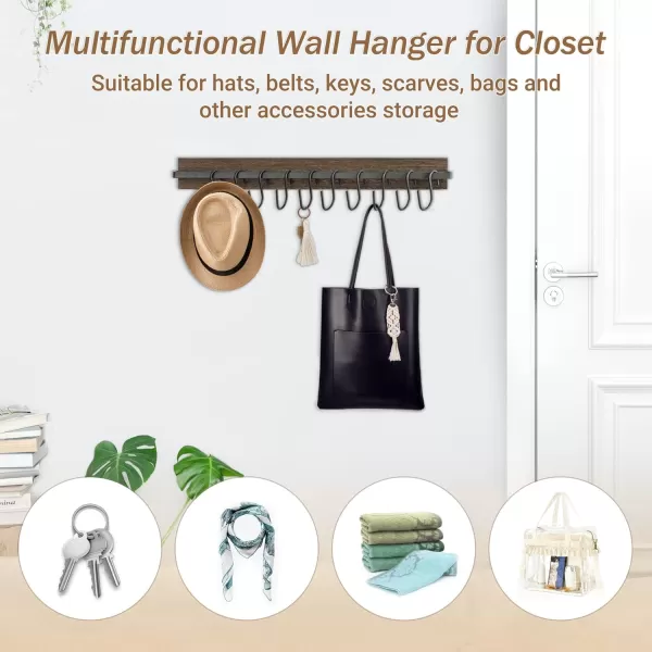 Mkono Hat Rack for Wall Wooden Baseball Caps Organizer with 20 Hooks Rustic Cowboy Hanger Mounted Hats Display Closet Bedroom Entryway Set of 2 BrownBrown