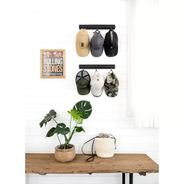 Mkono Hat Rack for Wall Wooden Baseball Caps Organizer with 20 Hooks Rustic Cowboy Hanger Mounted Hats Display Closet Bedroom Entryway Set of 2 BrownBlack