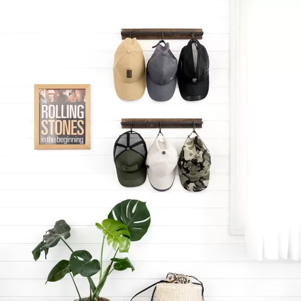 Mkono Hat Rack for Wall Wooden Baseball Caps Organizer with 20 Hooks Rustic Cowboy Hanger Mounted Hats Display Closet Bedroom Entryway Set of 2 BrownBrown