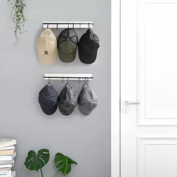 Mkono Hat Rack for Wall Wooden Baseball Caps Organizer with 20 Hooks Rustic Cowboy Hanger Mounted Hats Display Closet Bedroom Entryway Set of 2 BrownWhite