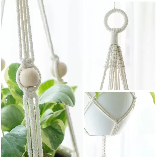 Mkono Macrame Double Plant Hanger Indoor Outdoor 2 Tier Hanging Planter Basket Cotton Rope with Beads 4 Legs 49 Inches
