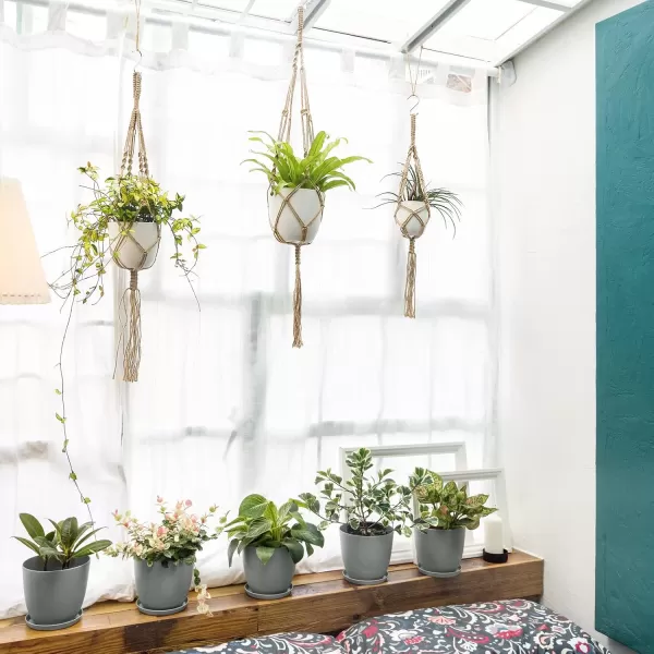Mkono Macrame Plant Hangers 3 Different Sizes Indoor Hanging Planters Basket Decorative Flower Pots Holder Stand Boho Home Decor IvoryBrown