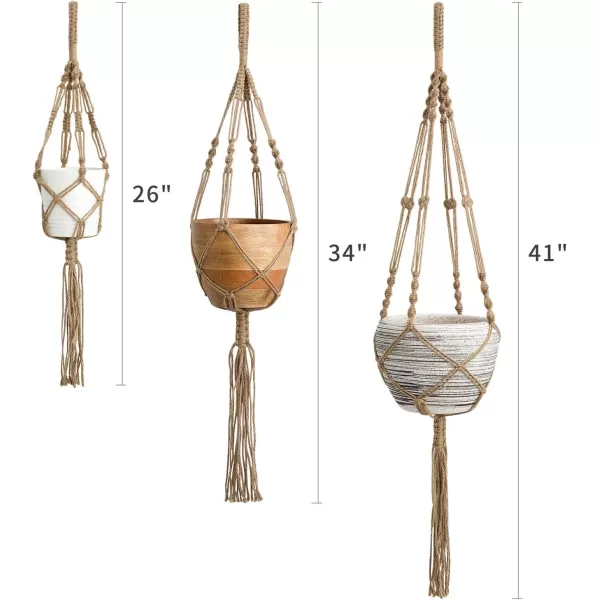 Mkono Macrame Plant Hangers 3 Different Sizes Indoor Hanging Planters Basket Decorative Flower Pots Holder Stand Boho Home Decor IvoryBrown