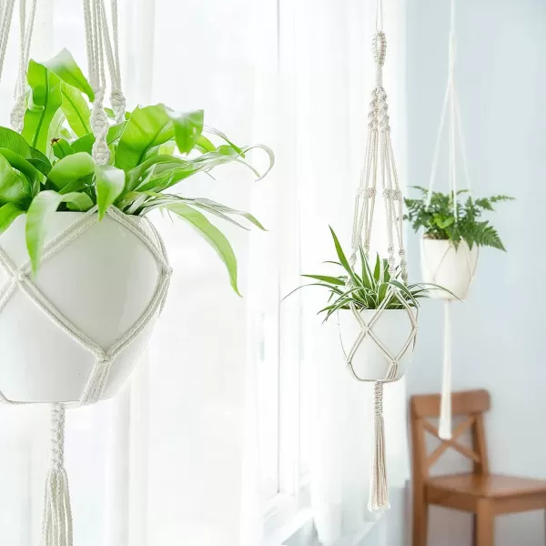 Mkono Macrame Plant Hangers 3 Different Sizes Indoor Hanging Planters Basket Decorative Flower Pots Holder Stand Boho Home Decor IvoryIvory
