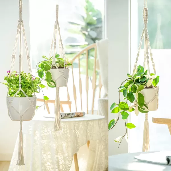 Mkono Macrame Plant Hangers 3 Different Sizes Indoor Hanging Planters Basket Decorative Flower Pots Holder Stand Boho Home Decor IvoryIvory