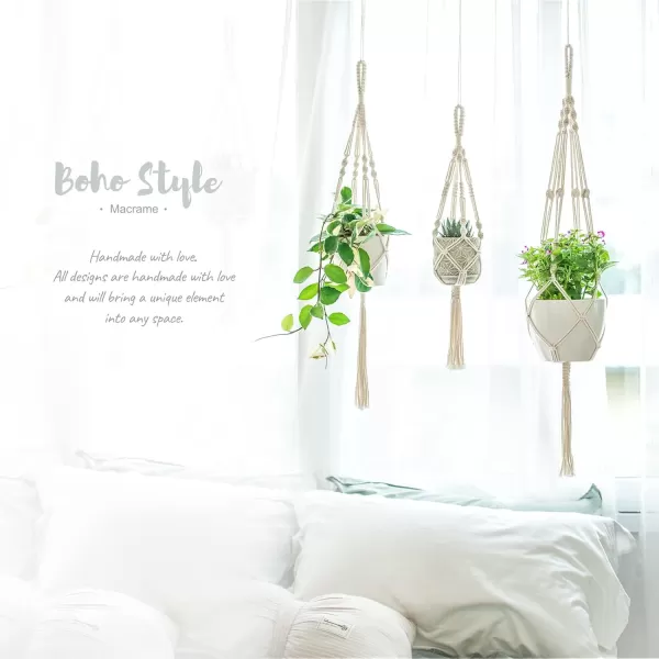 Mkono Macrame Plant Hangers 3 Different Sizes Indoor Hanging Planters Basket Decorative Flower Pots Holder Stand Boho Home Decor IvoryIvory