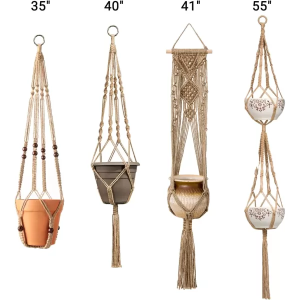 Mkono Macrame Plant Hangers 4 Pcs Indoor Outdoor Hanging Planter Basket Jute Rope Flower Pot Holder Boho Hippie Style