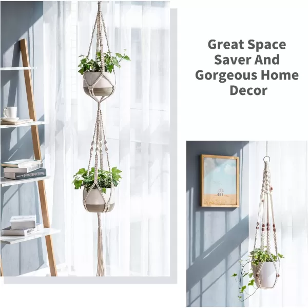 Mkono Macrame Plant Hangers 5 Pack Different Tiers Indoor Hanging Planters Basket with 5 Hooks Decorative Flower Pots Holder Stand Boho Home Decor IvoryIvory