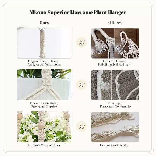 Mkono Macrame Plant Hangers 5 Pack Different Tiers Indoor Hanging Planters Basket with 5 Hooks Decorative Flower Pots Holder Stand Boho Home Decor IvoryIvory