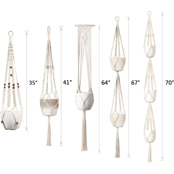 Mkono Macrame Plant Hangers 5 Pack Different Tiers Indoor Hanging Planters Basket with 5 Hooks Decorative Flower Pots Holder Stand Boho Home Decor IvoryIvory