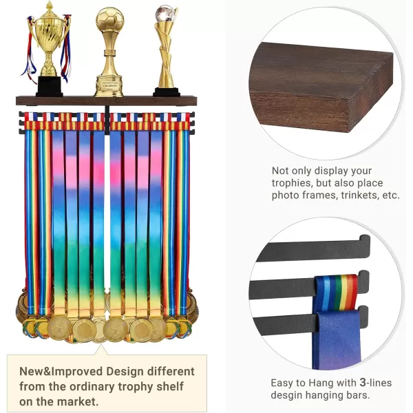 Mkono Medal Hanger Display and Trophy Shelf Metal Medal Holder Wall Mount Awards Ribbon Trophies Display Rack Organizer Easy to Install