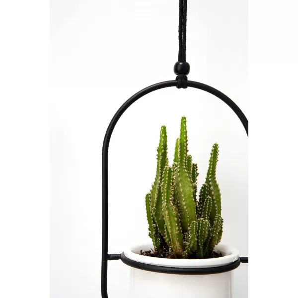 Mkono Mini Hanging Planters Indoor Herb Garden for Window 35quot Ceramic Plant Pot in 3 Different Metal Plant Hangers with Drainage Holes for Indoor Plants BlackWhite