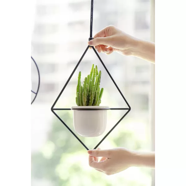 Mkono Mini Hanging Planters Indoor Herb Garden for Window 35quot Ceramic Plant Pot in 3 Different Metal Plant Hangers with Drainage Holes for Indoor Plants BlackWhite