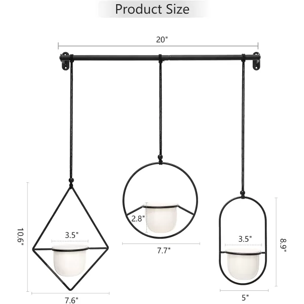 Mkono Mini Hanging Planters Indoor Herb Garden for Window 35quot Ceramic Plant Pot in 3 Different Metal Plant Hangers with Drainage Holes for Indoor Plants BlackWhite
