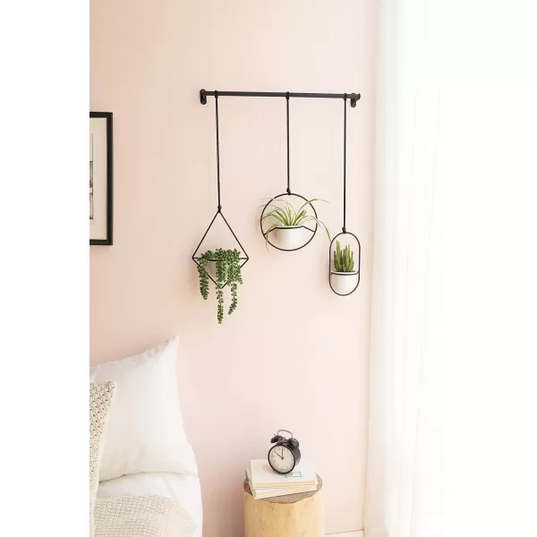 Mkono Mini Hanging Planters Indoor Herb Garden for Window 35quot Ceramic Plant Pot in 3 Different Metal Plant Hangers with Drainage Holes for Indoor Plants BlackWhite