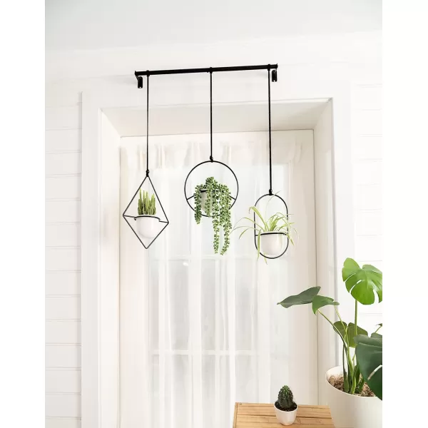Mkono Mini Hanging Planters Indoor Herb Garden for Window 35quot Ceramic Plant Pot in 3 Different Metal Plant Hangers with Drainage Holes for Indoor Plants BlackWhite