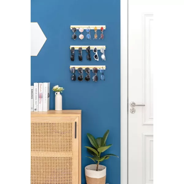 Mkono Wall Mounted Sunglasses Storage Organizer Wood Modern Simple Eyeglasses Display Holder Eyewear Glasses Jewelry Headband Hanging Rack for Entryway Living Room Bedroom Set of 3 WhiteWhite