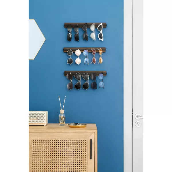 Mkono Wall Mounted Sunglasses Storage Organizer Wood Modern Simple Eyeglasses Display Holder Eyewear Glasses Jewelry Headband Hanging Rack for Entryway Living Room Bedroom Set of 3 WhiteBrown