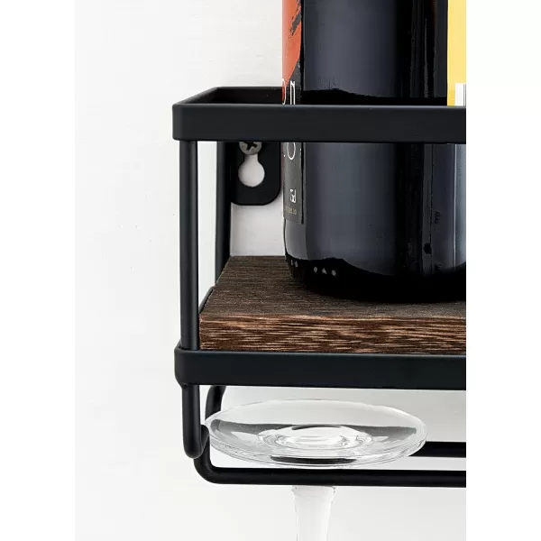 Mkono Wall Mounted Wine Rack  Bottle ampamp Glass Holder Wood Rustic Floating Racks with Stemware Hanger Modern Plants Photos Wine Bottles Display Wall Storage Shelf for Kitchen Dining Room Home Bar