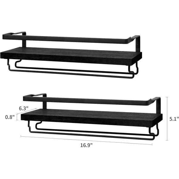 Mkono Wall Mounted Wine Rack Set of 2 Wood Shelf Rustic Wine Bottle Glass Floating Shelves with Stemware Hanger Modern Plants Photos Wine Display Storage Holder for Kitchen Dining Room Bar BlackBlack