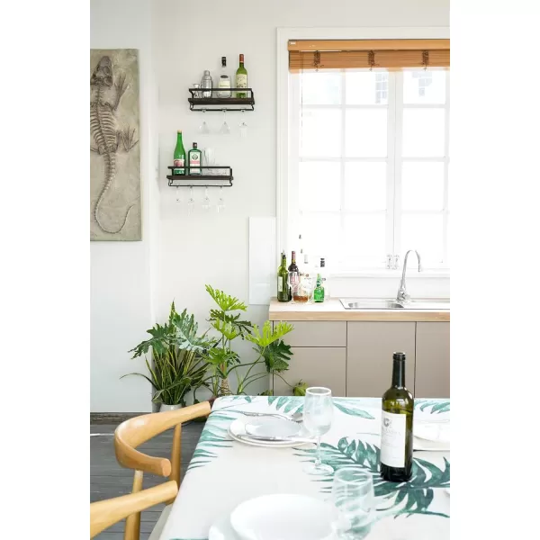 Mkono Wall Mounted Wine Rack Set of 2 Wood Shelf Rustic Wine Bottle Glass Floating Shelves with Stemware Hanger Modern Plants Photos Wine Display Storage Holder for Kitchen Dining Room Bar BlackBrown