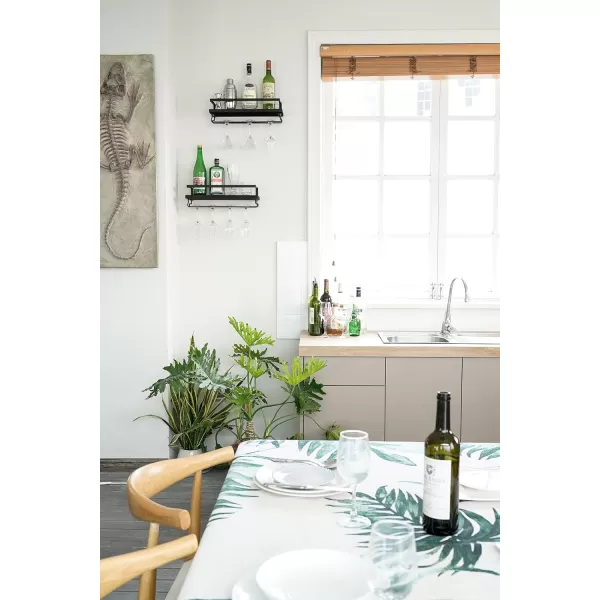 Mkono Wall Mounted Wine Rack Set of 2 Wood Shelf Rustic Wine Bottle Glass Floating Shelves with Stemware Hanger Modern Plants Photos Wine Display Storage Holder for Kitchen Dining Room Bar BlackBlack