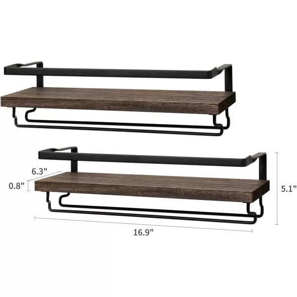 Mkono Wall Mounted Wine Rack Set of 2 Wood Shelf Rustic Wine Bottle Glass Floating Shelves with Stemware Hanger Modern Plants Photos Wine Display Storage Holder for Kitchen Dining Room Bar BlackBrown