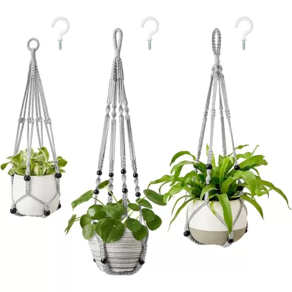 Mkono 3 Pack Macrame Plant Hangers Indoor Different Size Hanging Planter Basket Flower Pot Holder with Beads No Tassels 35quot29quot23quot Medium IvoryGray