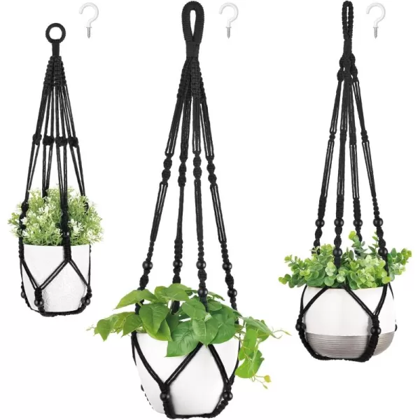 Mkono 3 Pack Macrame Plant Hangers Indoor Different Size Hanging Planter Basket Flower Pot Holder with Beads No Tassels 35quot29quot23quot Medium IvoryBlack