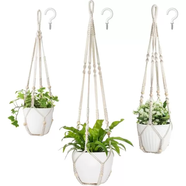 Mkono 3 Pack Macrame Plant Hangers Indoor Different Size Hanging Planter Basket Flower Pot Holder with Beads No Tassels 35quot29quot23quot Medium IvoryIvory