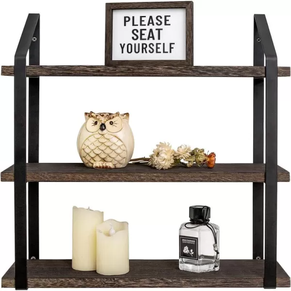 Mkono Floating Wall Shelves 3 Tier 17 Inch Rustic Hanging Shelf with Metal Bracket Wall Mount Wood Storage Display Shelves for Living Room Bathroom Bedroom Kitchen OfficeMediumBrown