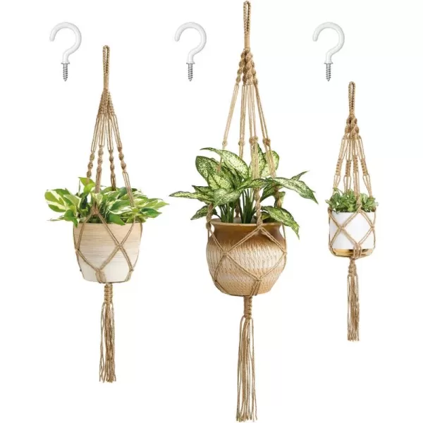 Mkono Macrame Plant Hangers 3 Different Sizes Indoor Hanging Planters Basket Decorative Flower Pots Holder Stand Boho Home Decor IvoryBrown