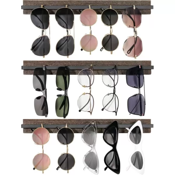 Mkono Wall Mounted Sunglasses Storage Organizer Wood Modern Simple Eyeglasses Display Holder Eyewear Glasses Jewelry Headband Hanging Rack for Entryway Living Room Bedroom Set of 3 WhiteBrown