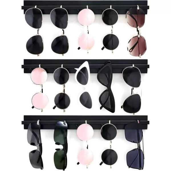 Mkono Wall Mounted Sunglasses Storage Organizer Wood Modern Simple Eyeglasses Display Holder Eyewear Glasses Jewelry Headband Hanging Rack for Entryway Living Room Bedroom Set of 3 WhiteBlack