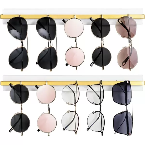 Mkono Wall Mounted Sunglasses Storage Organizer Wood Modern Simple Eyeglasses Display Holder Eyewear Glasses Jewelry Headband Hanging Rack for Entryway Living Room Bedroom Set of 3 WhiteWhite