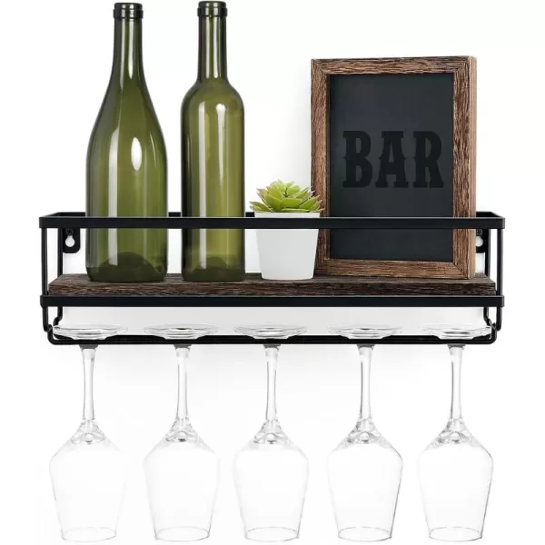 Mkono Wall Mounted Wine Rack  Bottle ampamp Glass Holder Wood Rustic Floating Racks with Stemware Hanger Modern Plants Photos Wine Bottles Display Wall Storage Shelf for Kitchen Dining Room Home Bar